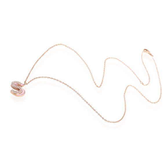 14K Rose Gold My Story Diamond & Pink Enamel Letter S Pendant, .16 Ctw. - Picture 2 of 3